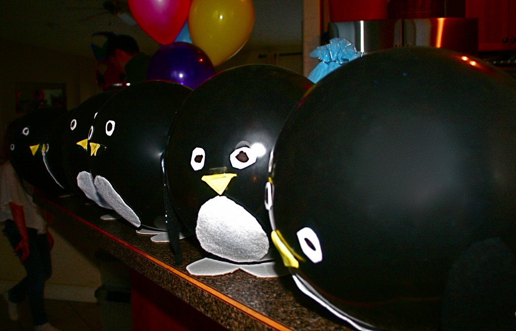 Our penguin balloon buddies all lined up in a row.